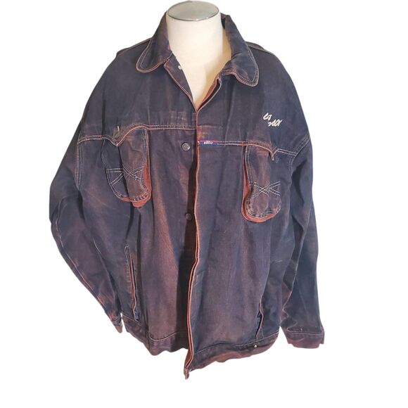 Willie+Esco DUNS Mens Vintage Denim Jacket Steetwear Black Red Sz XXL